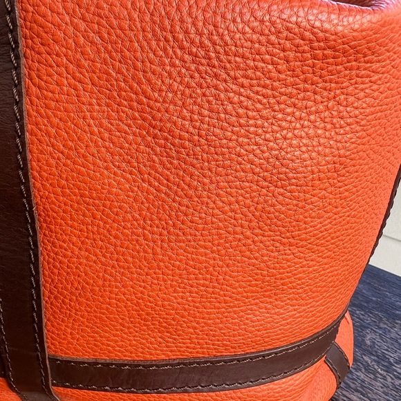 Marco Buggiani orange & brown pebble leather handbag purse satchel - Picture 4 of 15